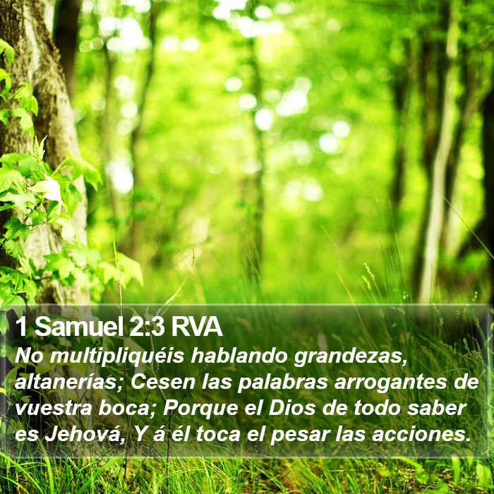 El libro de 1 Samuel 2:3 No multipliquéis palabras de grandeza y altanerías; cesen las palabras arrogantes de vuestra boca; porque el Dios de todo saber es Jehová, y a Él toca el pesar las acciones. (RVG)