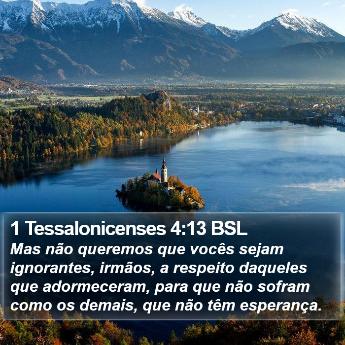 Mas não queremos que vocês sejam ignorantes, irmãos, a respeito daqueles que adormeceram, para que não sofram como os demais, que não têm esperança. 1 Tessalonicenses 4:13 (BSL)