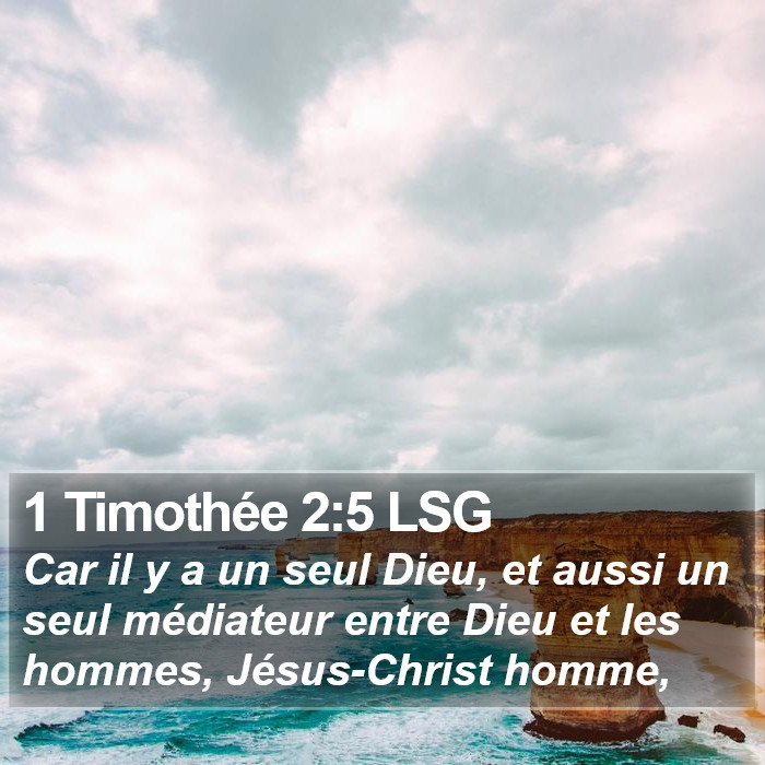 Première lettre a Timothée 2:5 Car il y a un seul Dieu, et aussi un seul médiateur entre Dieu et les hommes, Jésus-Christ homme,