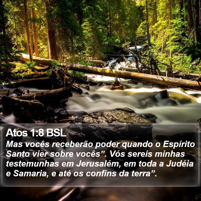 Mas vocês receberão poder quando o Espírito Santo vier sobre vocês”. Vós sereis minhas testemunhas em Jerusalém, em toda a Judéia e Samaria, e até os confins da terra”. Atos 1:8 (BSL)