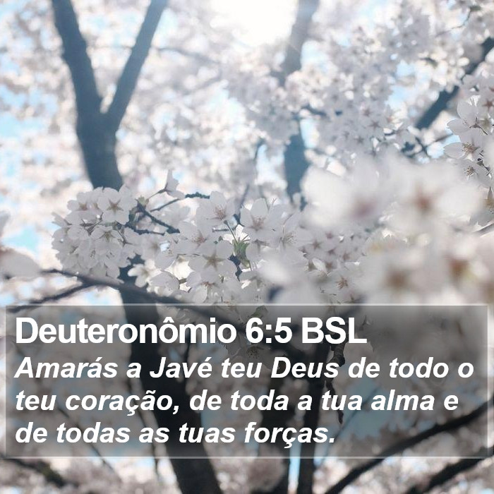 Amarás a Javé teu Deus de todo o teu coração, de toda a tua alma e de todas as tuas forças. Deuteronômio 6:5 (BSL)