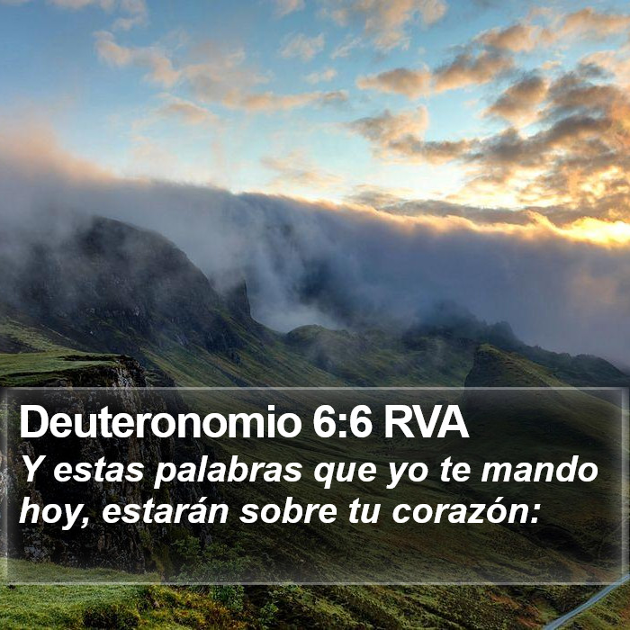El libro de Deuteronomio 6:6 Y estas palabras que yo te mando hoy, estarán sobre tu corazón: (RVG)