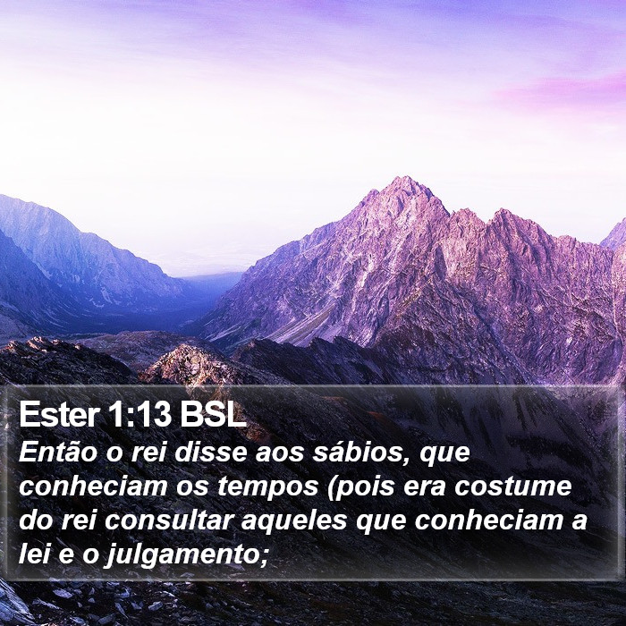 Então o rei disse aos sábios, que conheciam os tempos (pois era costume do rei consultar aqueles que conheciam a lei e o julgamento; Ester 1:13 (BSL)