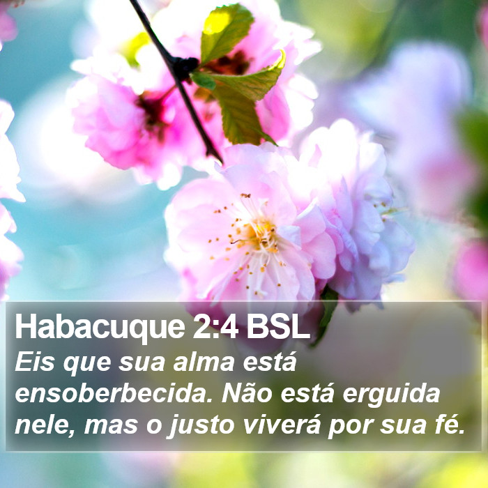 Eis que sua alma está ensoberbecida. Não está erguida nele, mas o justo viverá por sua fé. Habacuque 2:4 (BSL)