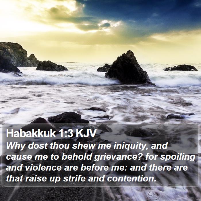 The Book of Habakkuk 1:3 Why dost thou shew me iniquity, and cause me to behold grievance? for spoiling and violence are before me: and there are that raise up strife and contention.
