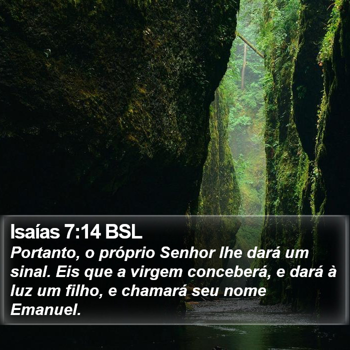 Portanto, o próprio Senhor lhe dará um sinal. Eis que a virgem conceberá, e dará à luz um filho, e chamará seu nome Emanuel. Isaías 7:14 (BSL)