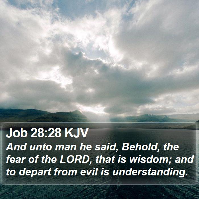 The Book of Job 28:28 And unto man he said, Behold, the fear of the Lord, that is wisdom; and to depart from evil is understanding.