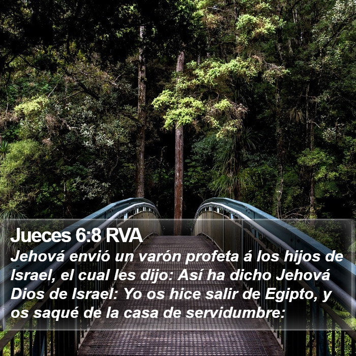 El libro de Jueces 6:8 Jehová envió un varón profeta a los hijos de Israel, el cual les dijo: Así dice Jehová Dios de Israel: Yo os hice salir de Egipto, y os saqué de la casa de servidumbre: (RVG)