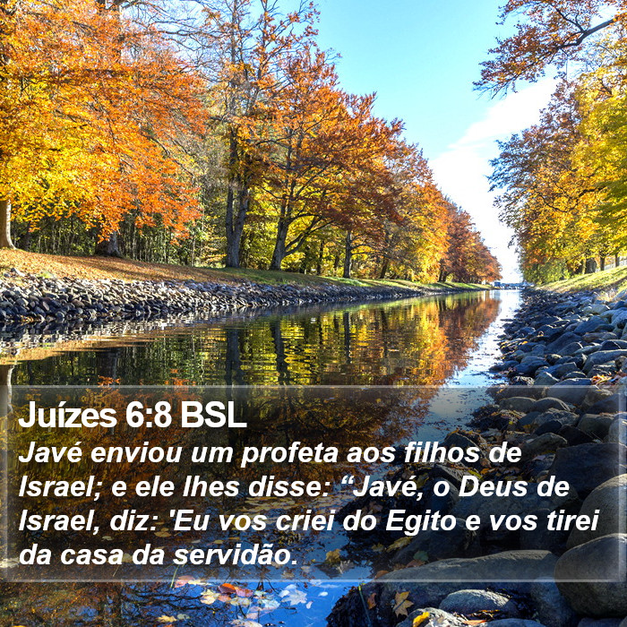 Javé enviou um profeta aos filhos de Israel; e ele lhes disse: “Javé, o Deus de Israel, diz: 'Eu vos criei do Egito e vos tirei da casa da servidão. Juízes 6:8 (BSL)