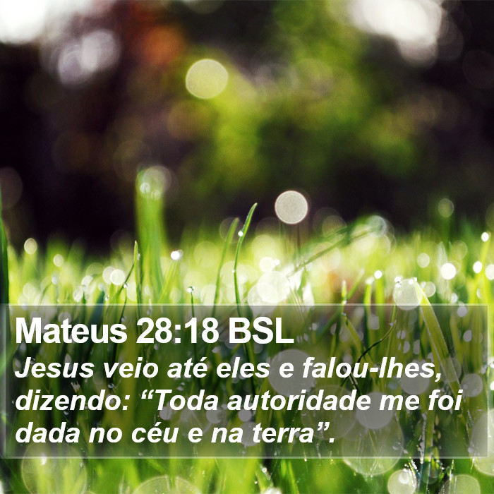 Jesus veio até eles e falou-lhes, dizendo: “Toda autoridade me foi dada no céu e na terra”. Mateus 28:18 (BSL)
