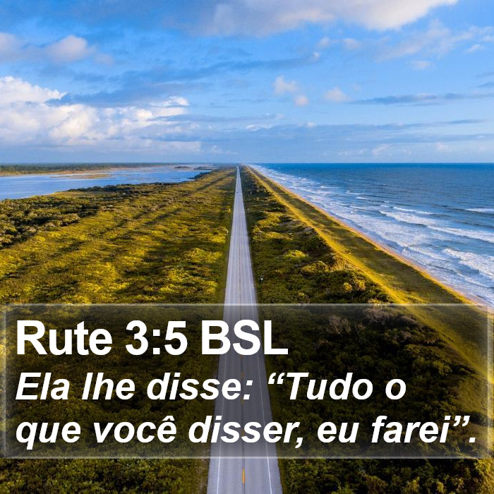 Ela lhe disse: “Tudo o que você disser, eu farei”. Rute 3:5 (BSL)
