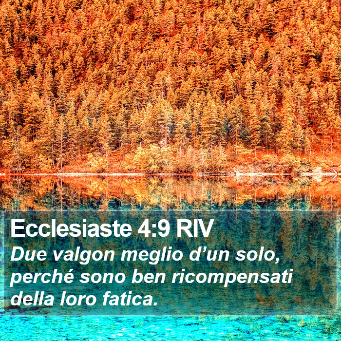 Il libro di Ecclesiaste - Due valgon meglio d’un solo, perché sono ben ricompensati della loro fatica. Ecclesiaste 4:9 RIV