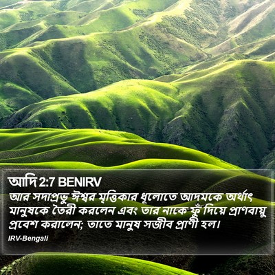 আর সদাপ্রভু ঈশ্বর মৃত্তিকার ধূলোতে আদমকে অর্থাৎ মানুষকে তৈরী করলেন এবং তার নাকে ফুঁ দিয়ে প্রাণবায়ু প্রবেশ করালেন; তাতে মানুষ সজীব প্রাণী হল। বই জেনেসিস (Genesis) 2:7