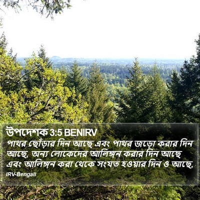 পাথর ছোঁড়ার দিন আছে এবং পাথর জড়ো করার দিন আছে, অন্য লোকেদের আলিঙ্গন করার দিন আছে এবং আলিঙ্গন করা থেকে সংযত হওয়ার দিন ও আছে, উপদেশক (Ecclesiastes) 3:5